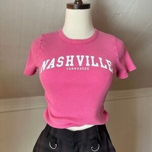 Social Culture Nashville Tennessee Graphic Ribbed Baby Tee Crop Top T Shirt Sz S